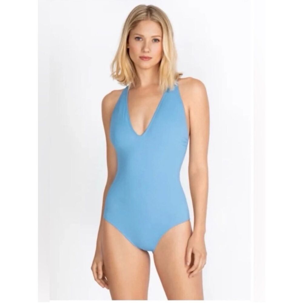 NWT Johnny Was Calme cross back one piece women swimsuit della blue $138